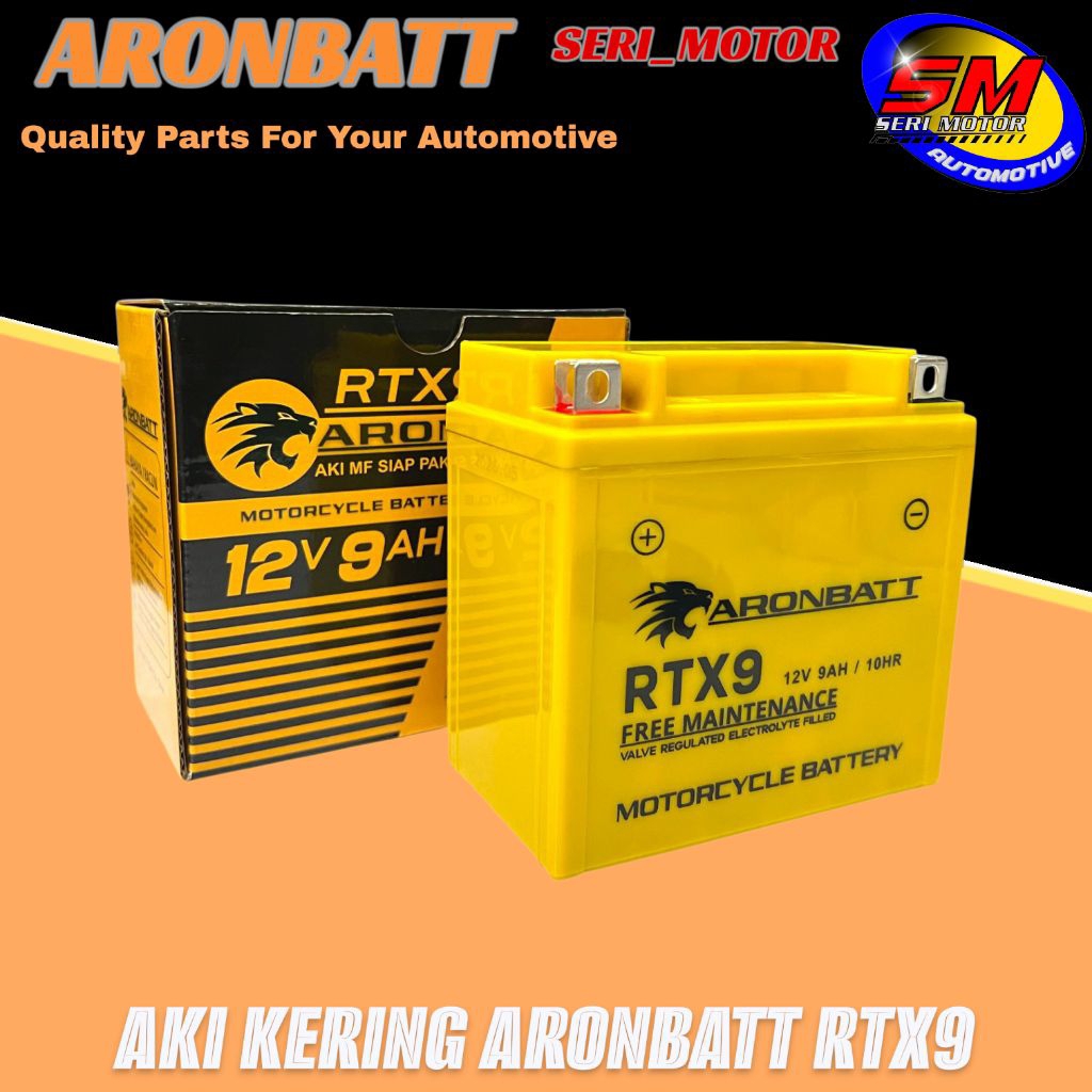 Aki Kering  ARONBATT RTX9 12Volt 9Ah Thunder 125/250, Pulsar 180/200, 220