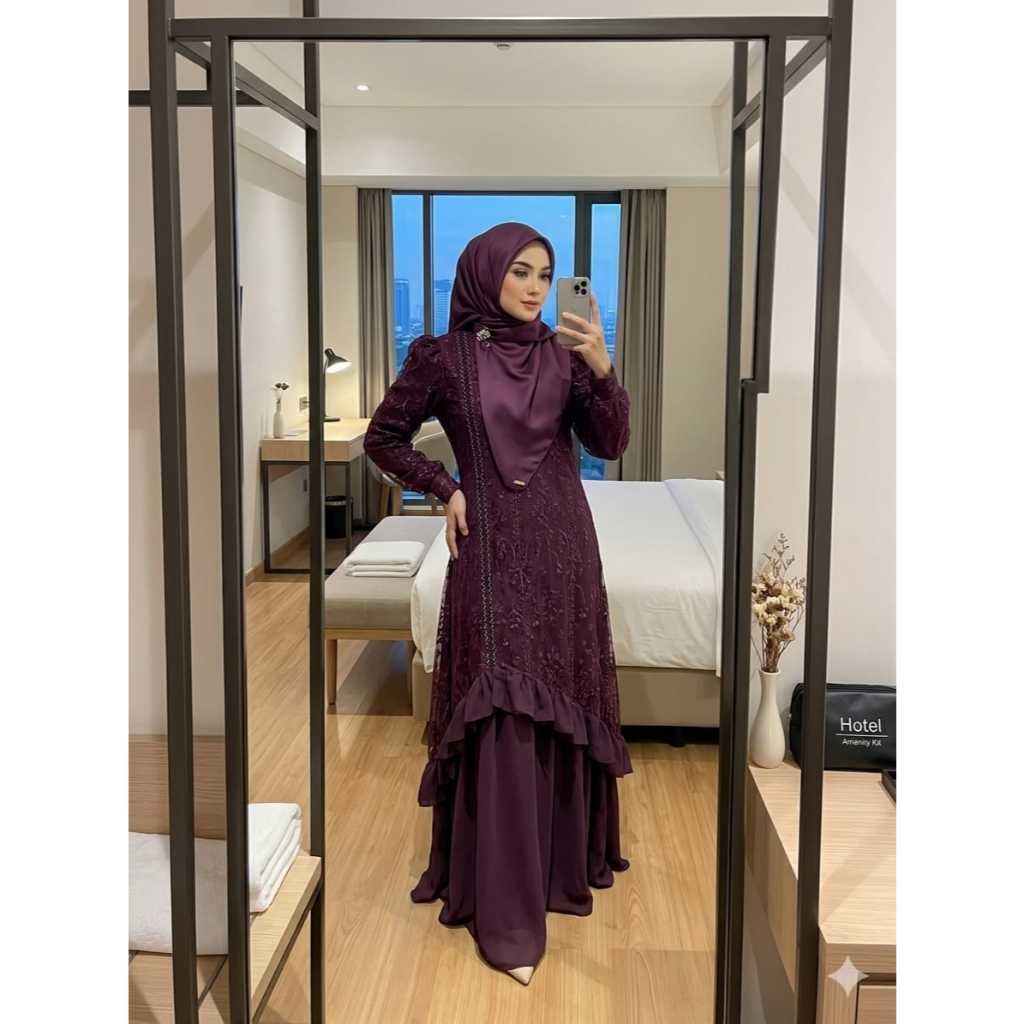 HIJAB PRATIWI-BIANCA dress gamis terbaru masa kini bahan crinkle mix brukat sapto anggun mewah cantik elegant