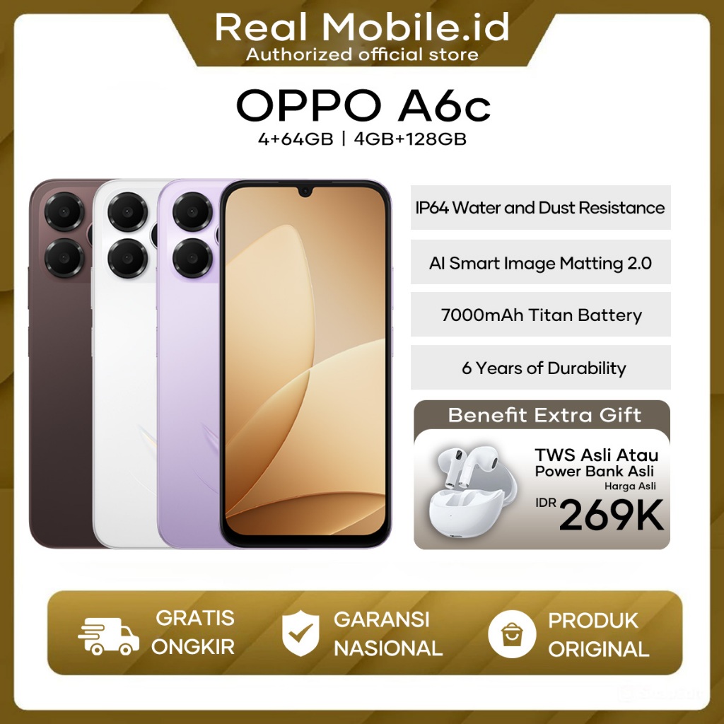 [Official Store] OPPO A6c 4+64 4+128 6 Years of Durability 7000mAh OPPO Terbaru 2026 Garansi Resmi