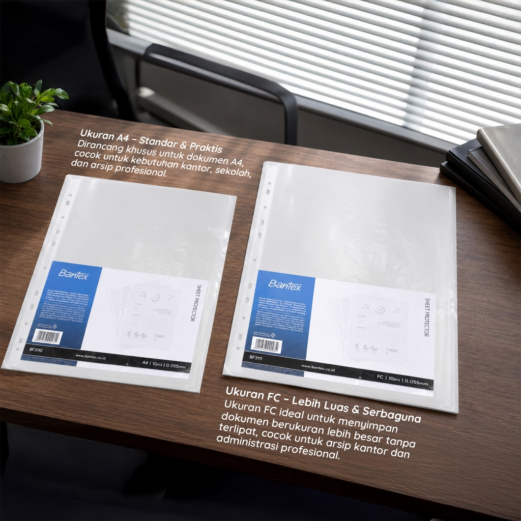 Bantex Pocket Sheet Protector A4/F4 0.06mm 11 Holes PP Anti Lengket Untuk Pelindung Dokumen BF311X (7)
