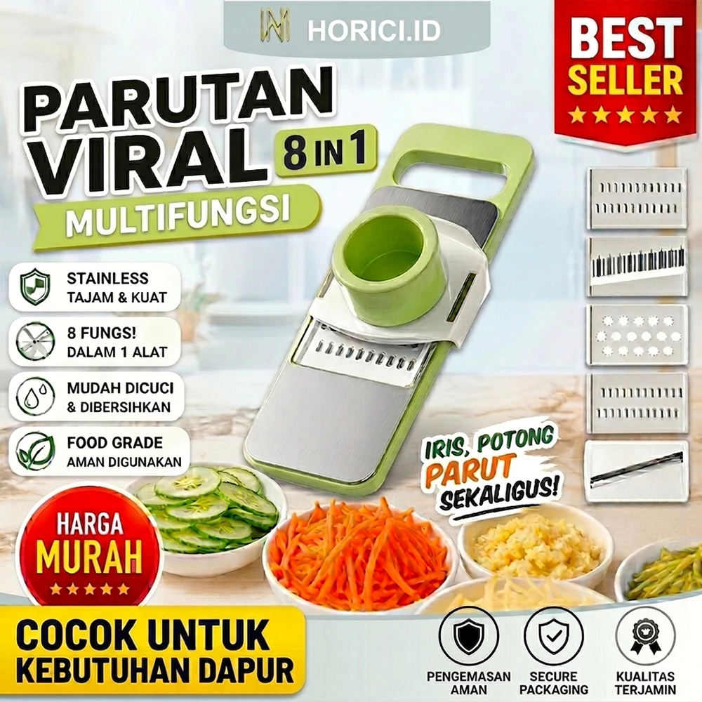Parutan Sayur Buah Multifungsi 8 in 1 Stainless Food Grade Alat Dapur Iris Potong Serbaguna