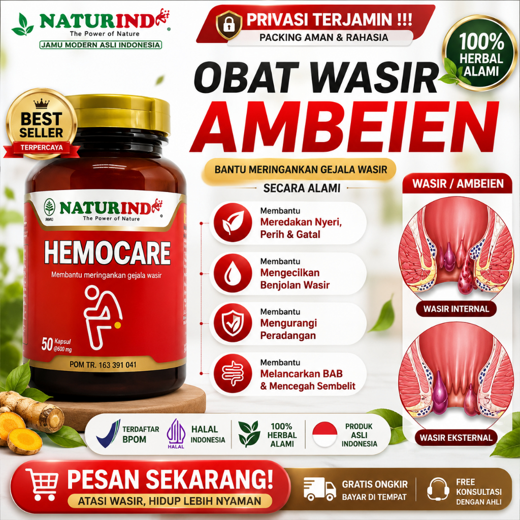 Obat Wasir Ambeien Benjolan Anus Keluar BAB Berdarah Stadium 1 2 3 4 HEMOCARE Naturindo Original BPOM