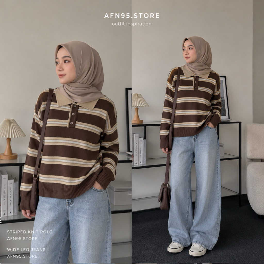 AFN95 - Melodia Blouse Stripe Knit | Baju Atasan Wanita Berkerah foto 4