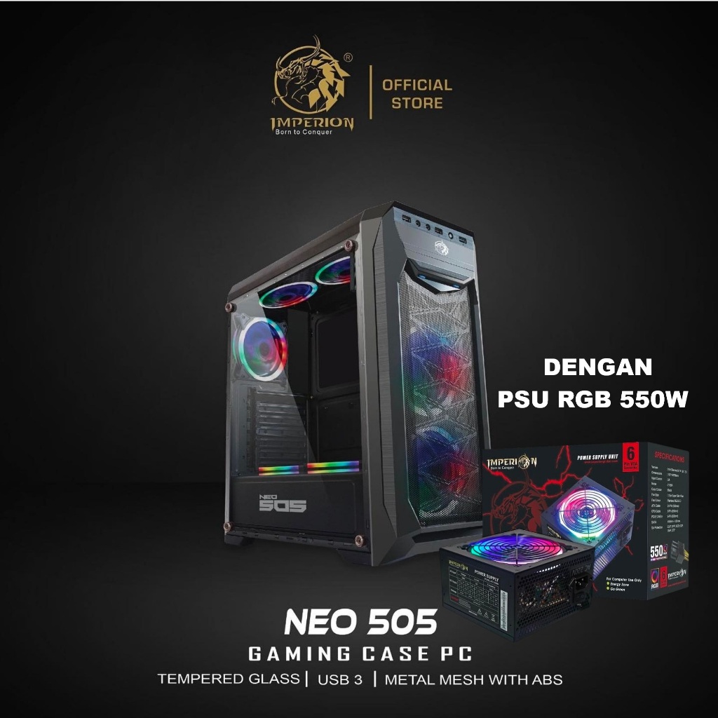 Imperion Neo 505 PC Case with PSU RGB 550W & 2 Front RGB Fan