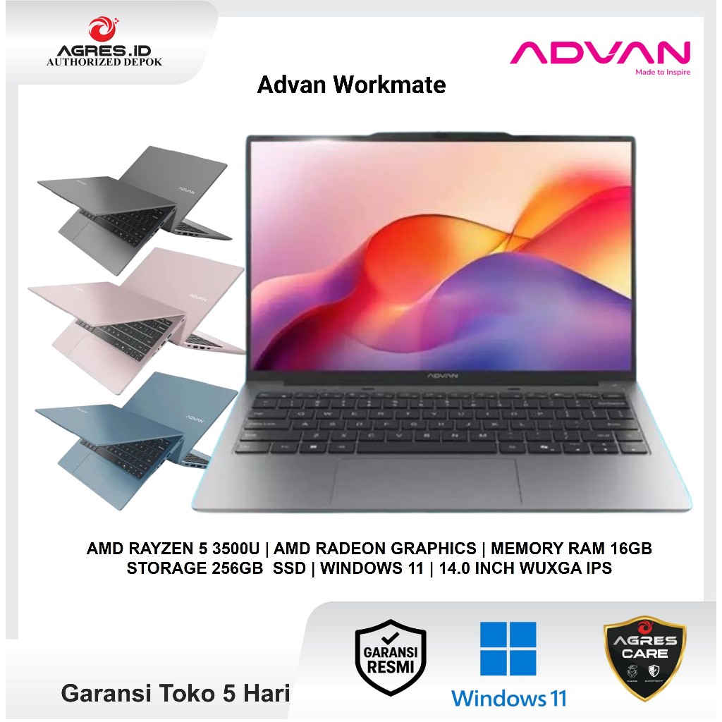 Jual Laptop Advan Workmate Ryzen 5 3500 8GB 256GB Win 11 14.0U WUXGA ...