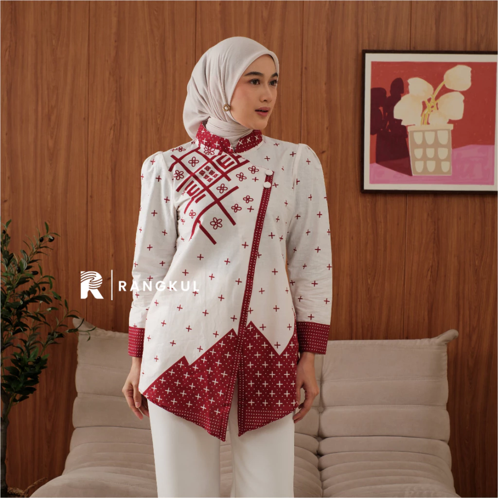 RANGKUL Blus Batik Atasan Wanita Blouse Batik Modern Style Blouse Batik Wanita Renata