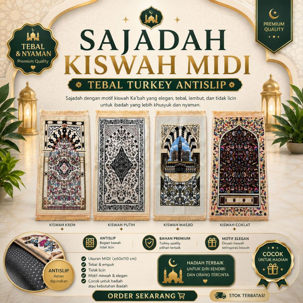 Sejadah Turki Turkiye Tebal Kiswah Hitam Embos Ukuran Midi