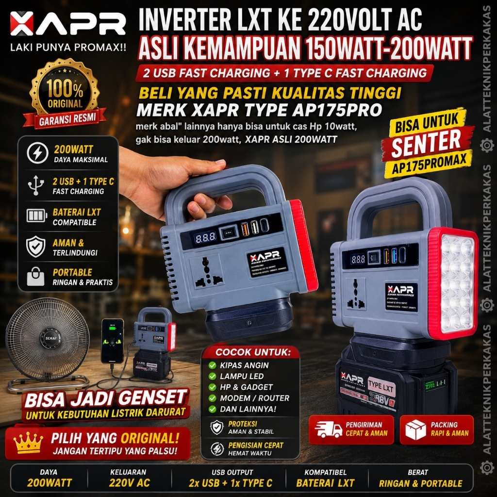 Jual APR INVERTER GENSET BATERAI LXT KE LISTRIK 220V 100-200W ...
