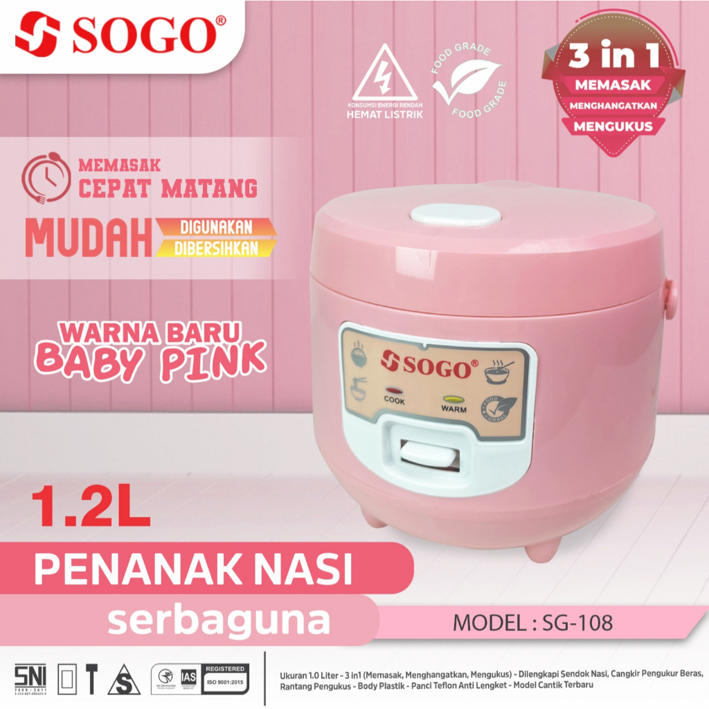 Magic com Pink 1.2 Liter Rice Cooker Penanak Nasi Serbaguna 3in1 SG-108