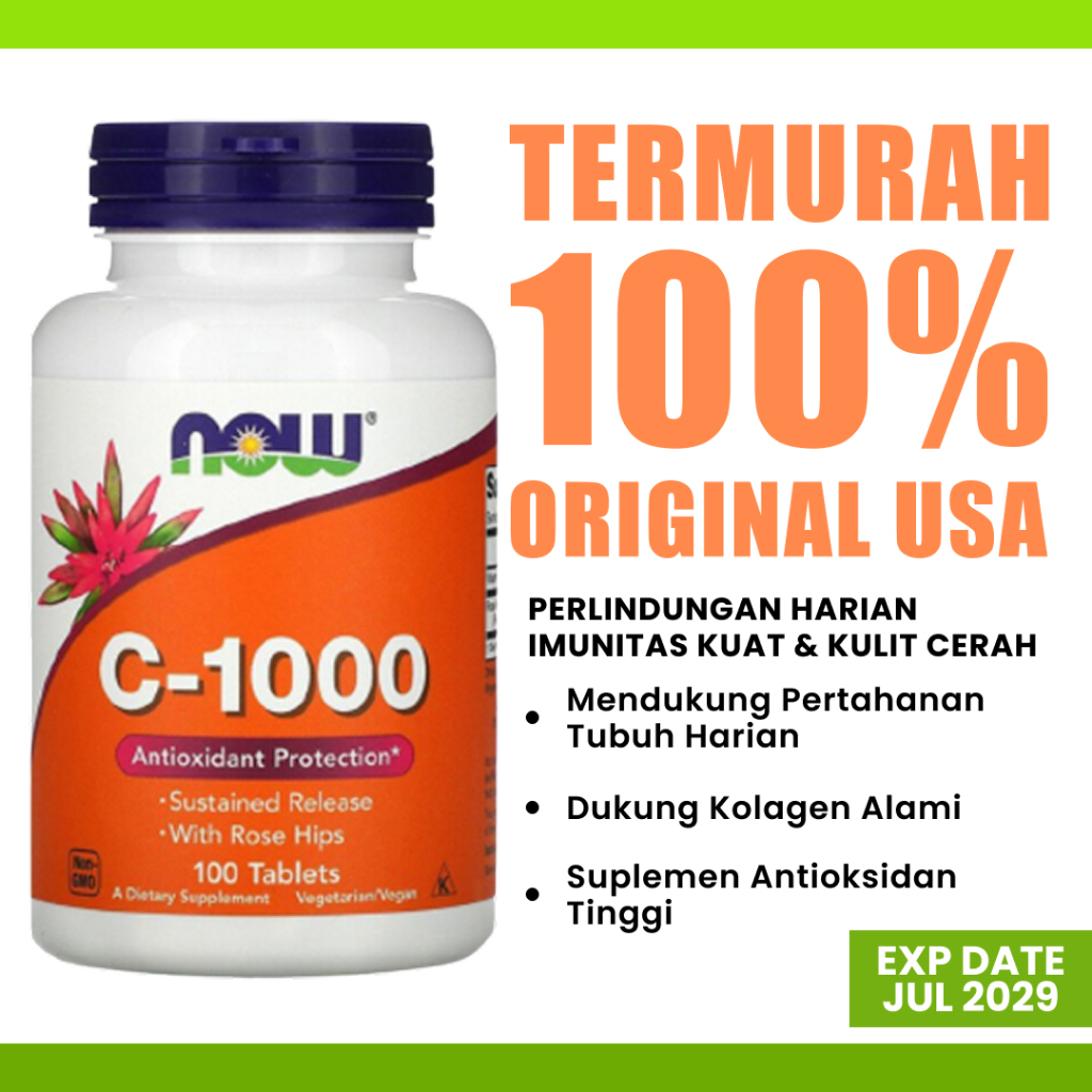 Jual Vitamin Suplemen C1000 C-1000 Dengan ROSEHIP Now 100 Tablets ...