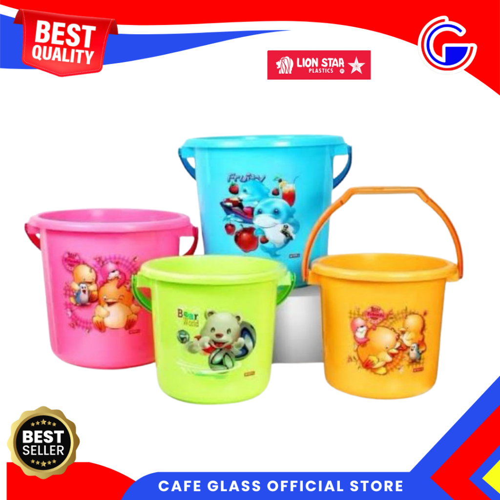 Ember Plastik Lion Star Motif Tanpa Tutup - Ember Serbaguna dengan Pegangan - Ember Kamar Mandi Plastik Tebal Elegant Pail