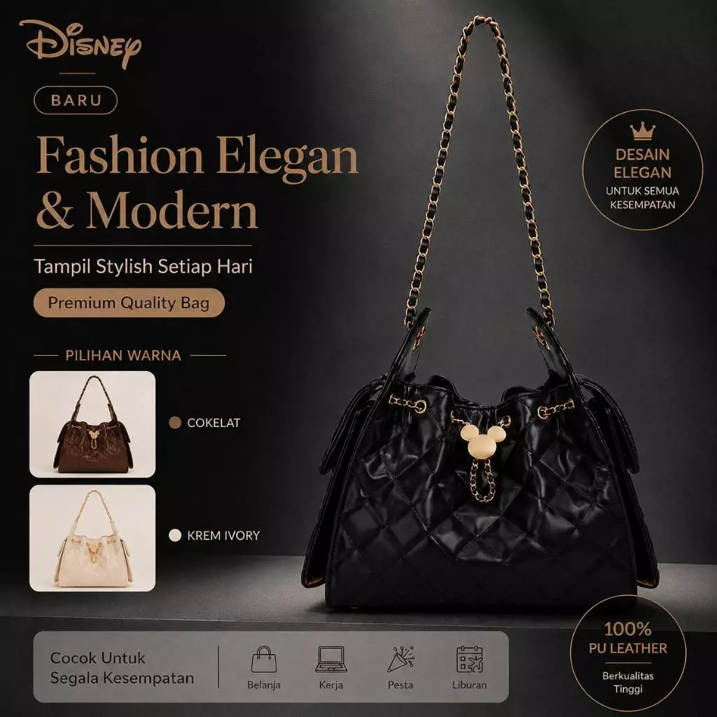 Disney Tas Wanita Fashion Elegan Premium Mickey Chain Bag Korean Style Bahu Selempang Kekinian