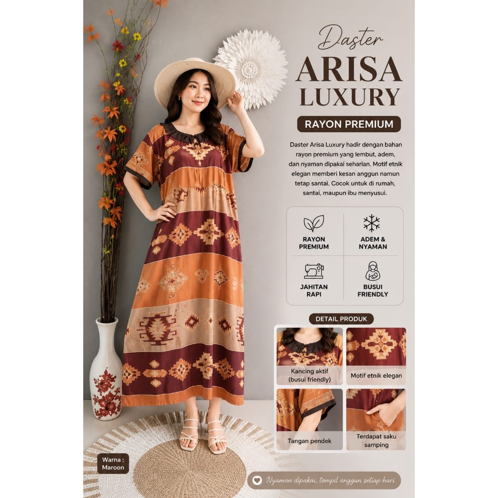 Jual Daster Premium Homedress Arisa Rayon Premium Busui Jumbo Pamulih ...