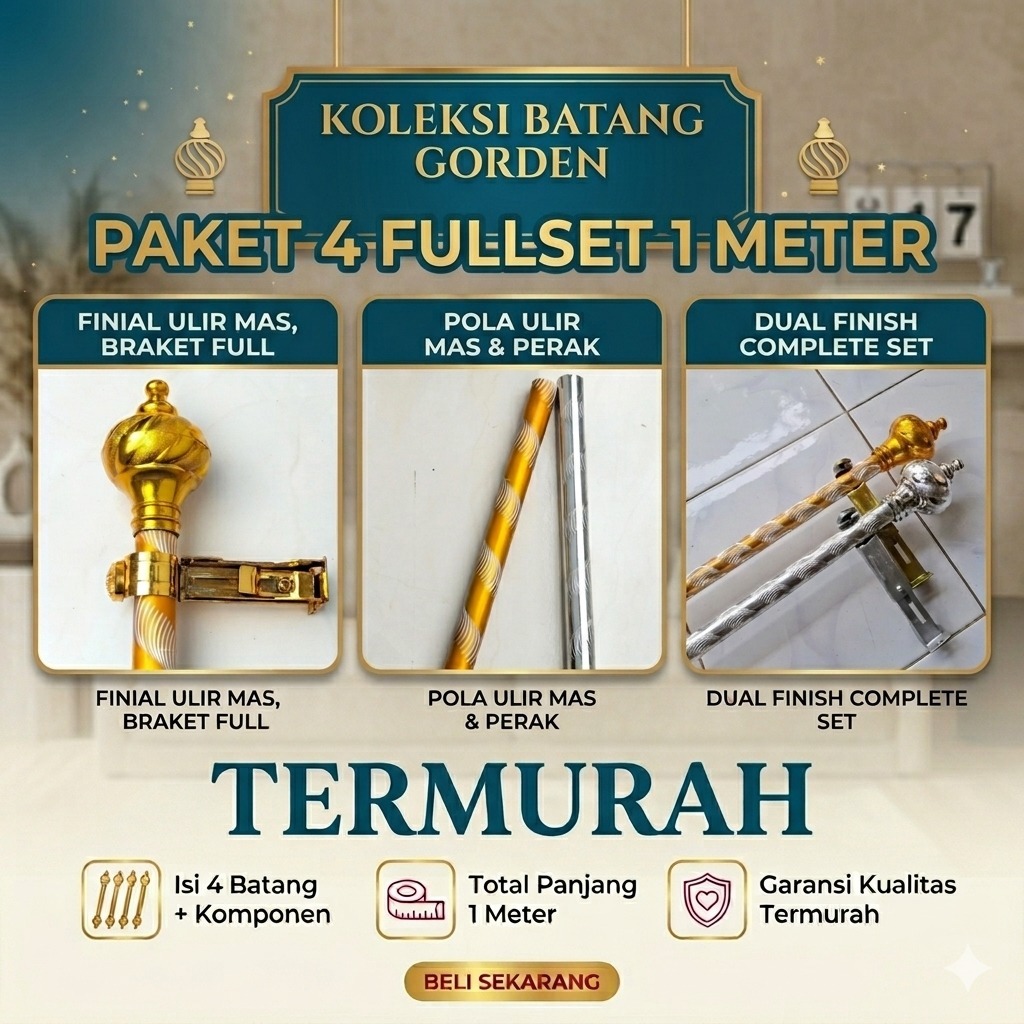 Paket 4 Pcs Batang/ Besi Gorden Ulir Ukuran 1 Meter Semua Warna BONUS PEKING BUBLE WRAP TEBAL