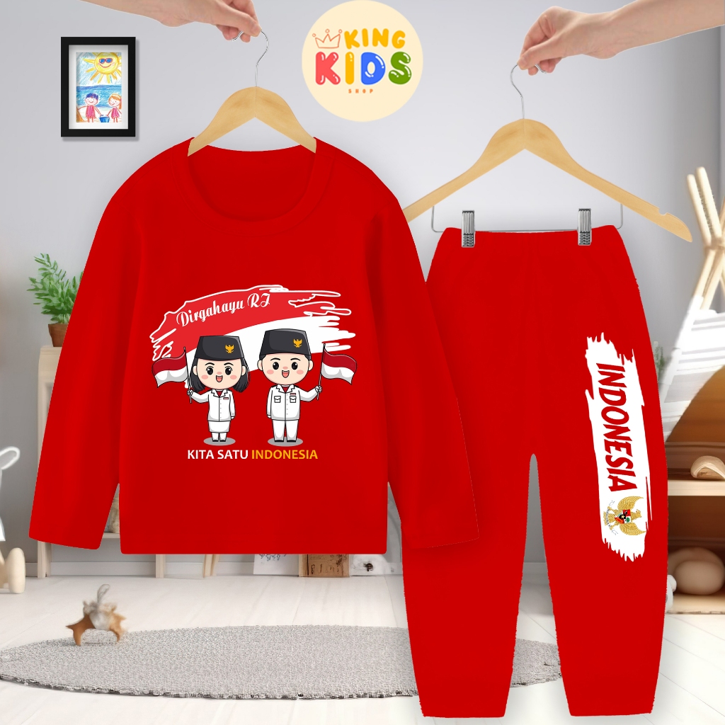 EDISI TERBARU 2026 BAJU KEMERDEKAAN RI 17 AGUSTUS 1945 Setelan Lengan Panjang Anak Unisex Usia 1-10 Tahun