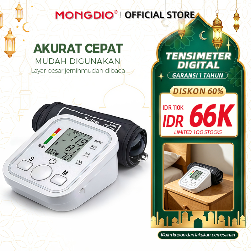 Tensimeter Elektronik Lengan Atas Digital Alat Pengukur Tekanan Darah & Denyut Jantung Akurasi Tinggi Ada Suara Panduan Untuk Rumah Lansia Portable