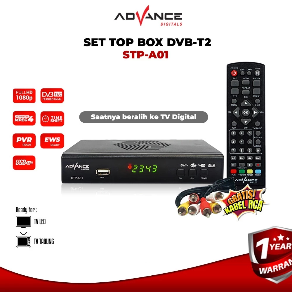 [ READY STOK  ] Advance STB Set Top Box TV Digital Receiver Penerima Siaran Full HD/ STB Wifi Bisa Youtube DVB-T2 STP A01 (Bisa dapet semua channel)