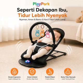 PlayPark Bouncer Bayi Kursi Ayunan Bayi Lipat Nyaman dengan Rak Mainan untuk Bayi Baru Lahir