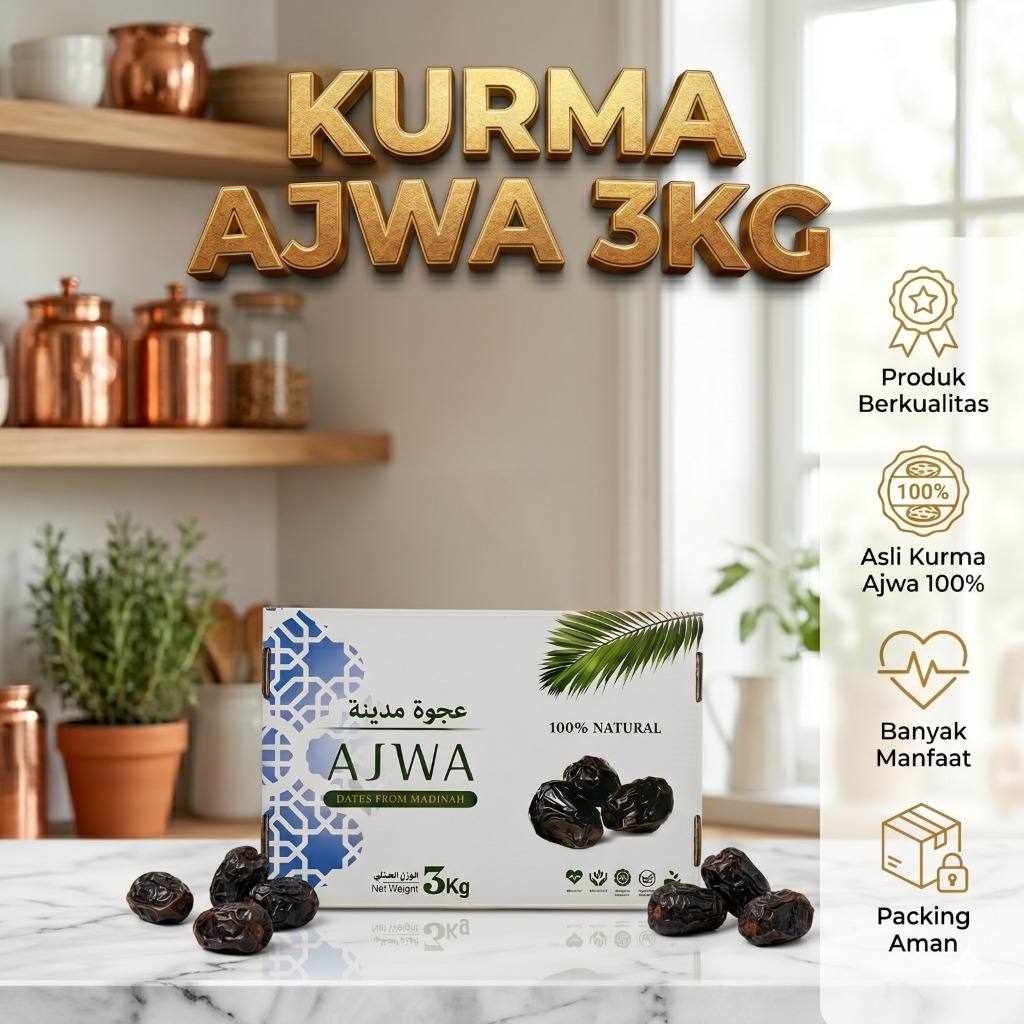 Kurm Ajwa 3kg Premium Korma Nabi Asli Madinah Fresh 100% Saudi Arabia Oleh Oleh Haji & Umroh Original & Natural