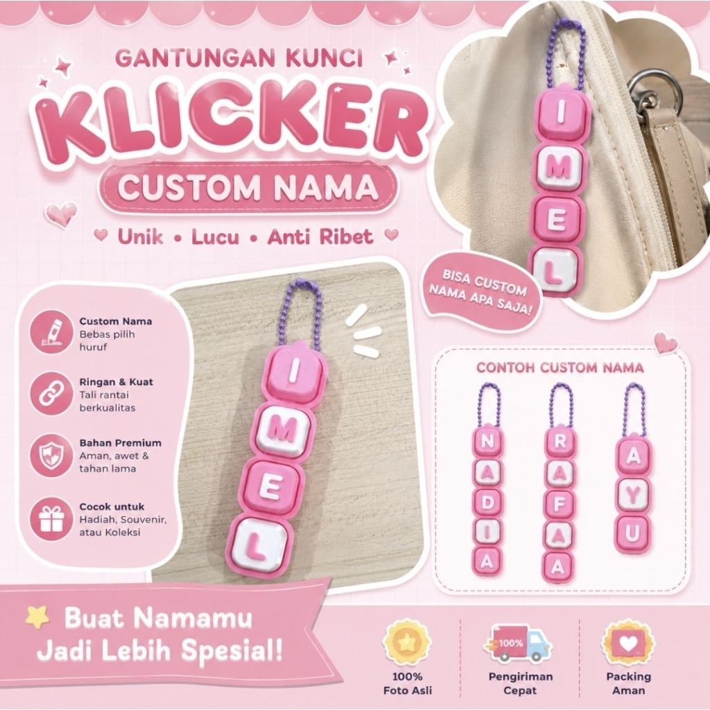 Jual [D2shop] Gantungan Kunci Custom Nama Keyboard Clicker Estetik Lucu ...