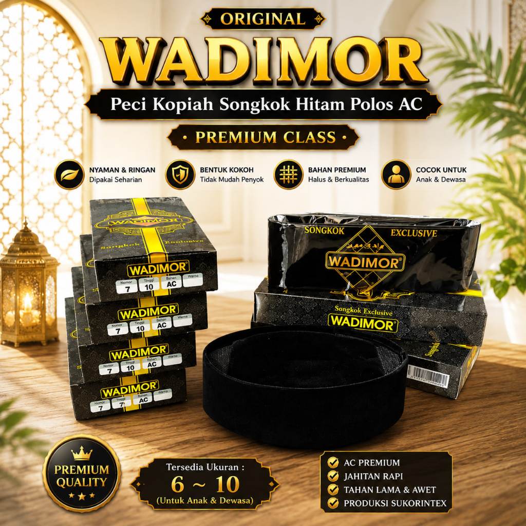 Peci Kupiah Songkok Wadimor Original Hitam Polos Ac
