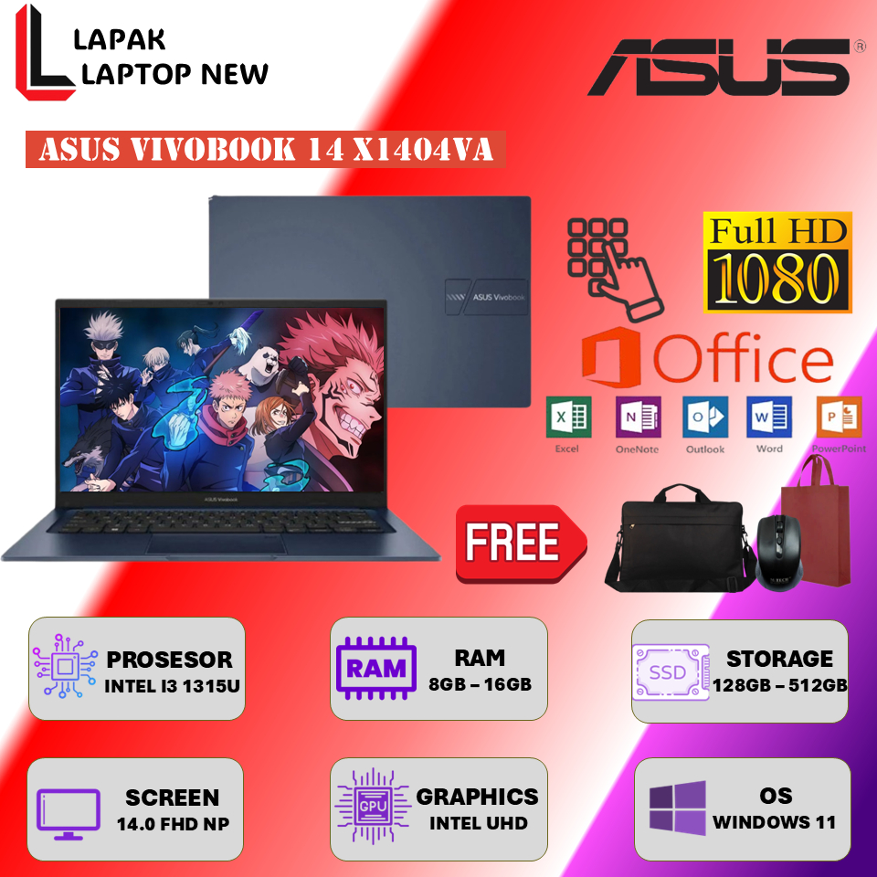 ASUS VIVOBOOK 14 X1404VA Core i3 1315U 16GB 512GB SSD 14 Full hd Windows 11 Original Terbaru