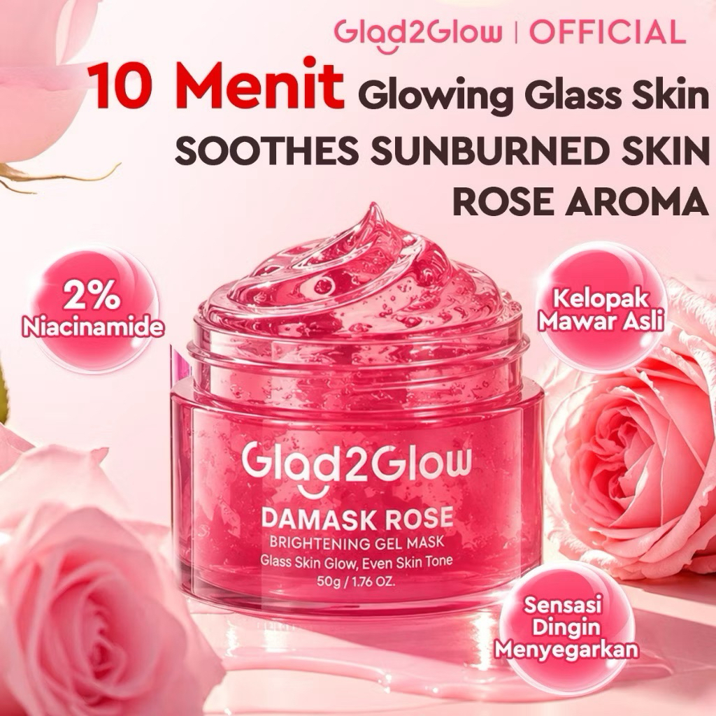 Jual Glad2Glow Damask Rose Petal Glow Gel Mask 50gr Masker G2G | Shopee ...