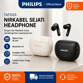PHILIPS TAT1320 Earphone TWS Original DNS Noise Reduction Panggilan Jernih Bluetooth 6.0 Bass Kuat untuk Olahraga