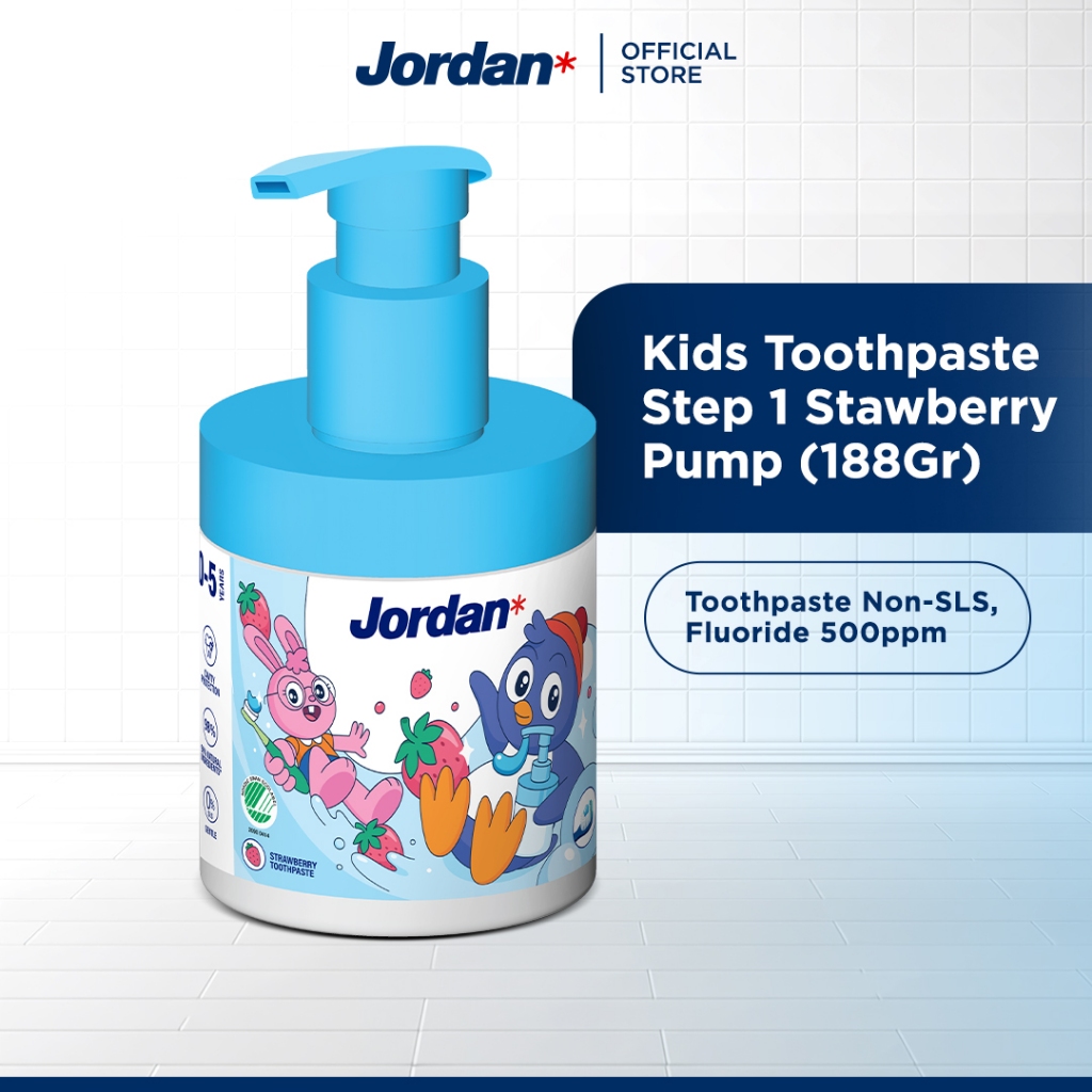 Jual Jordan Oral Care Kids Toothpaste Step 1 Stawberry Pump (188Gr ...