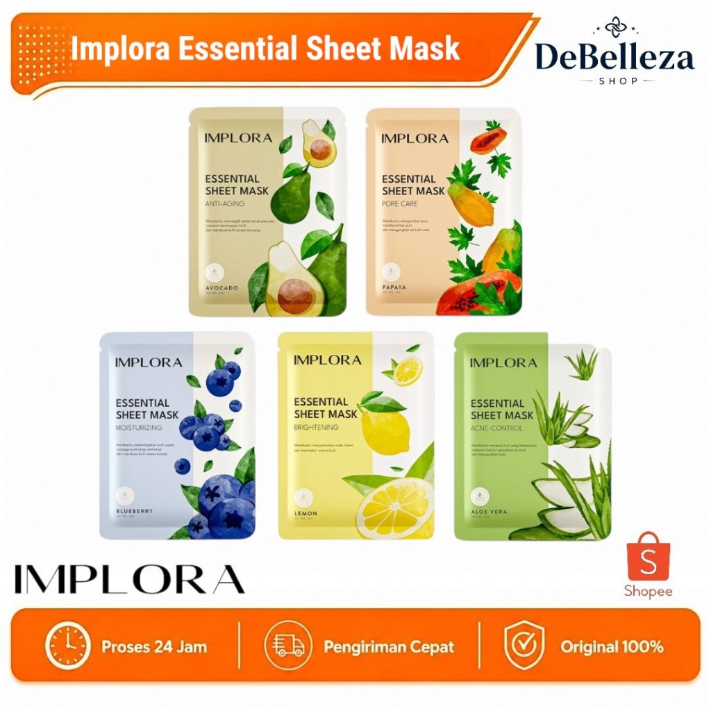 Implora Essential Sheet Mask - Masker Lembar - Masker Tisu - Masker Kertas