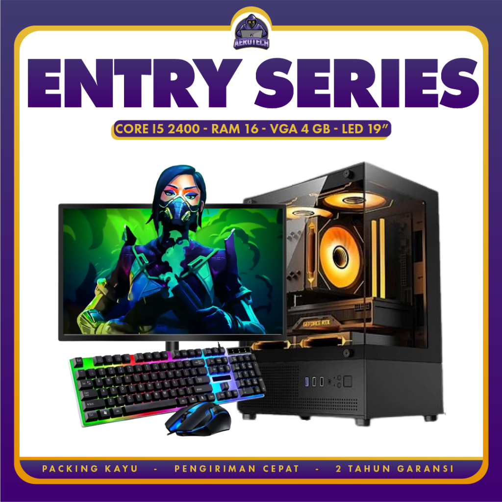 AEROTECH ENTRY PC RAKITAN GAMING CORE i5 2400 | VGA 4 GB | RAM 16 GB | SSD 128 GB | HDD 500 GB | LED 19 INCH FULLSET TERMURAH