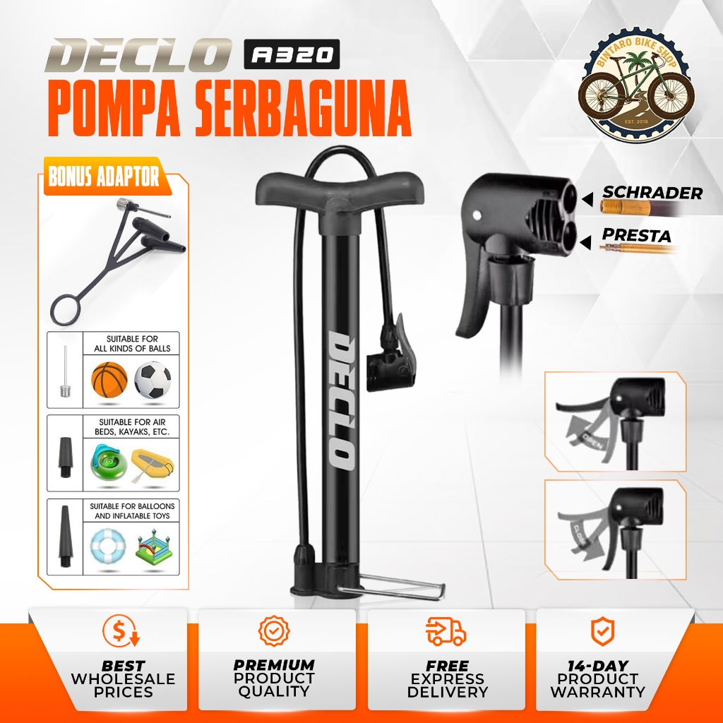 Jual Pompa Sepeda DECLO A320 120 PSI Alloy Pentil Schrader dan Presta ...