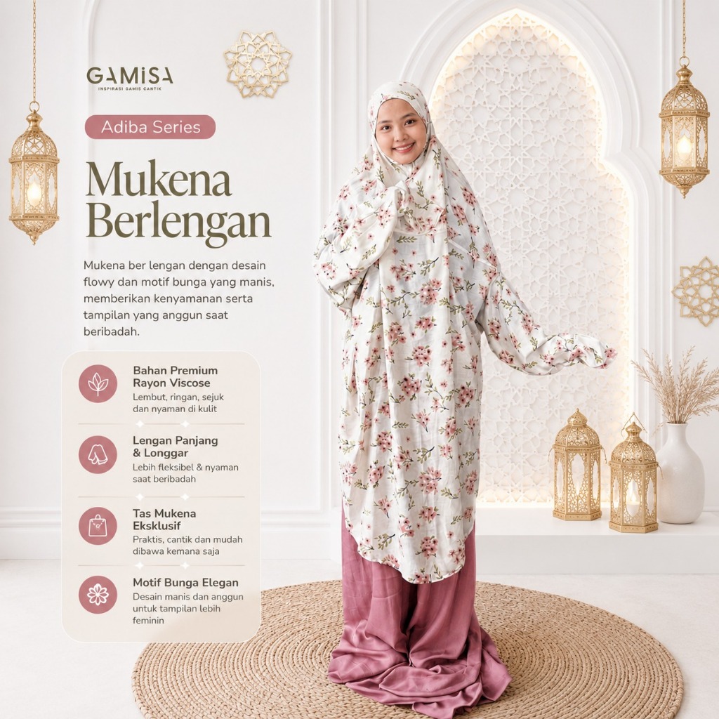 Mukena Dewasa Berlengan Adiba Series By Gamisa.id - Bahan Rayon Viscose Adem Nyaman Dipakai Bisa COD