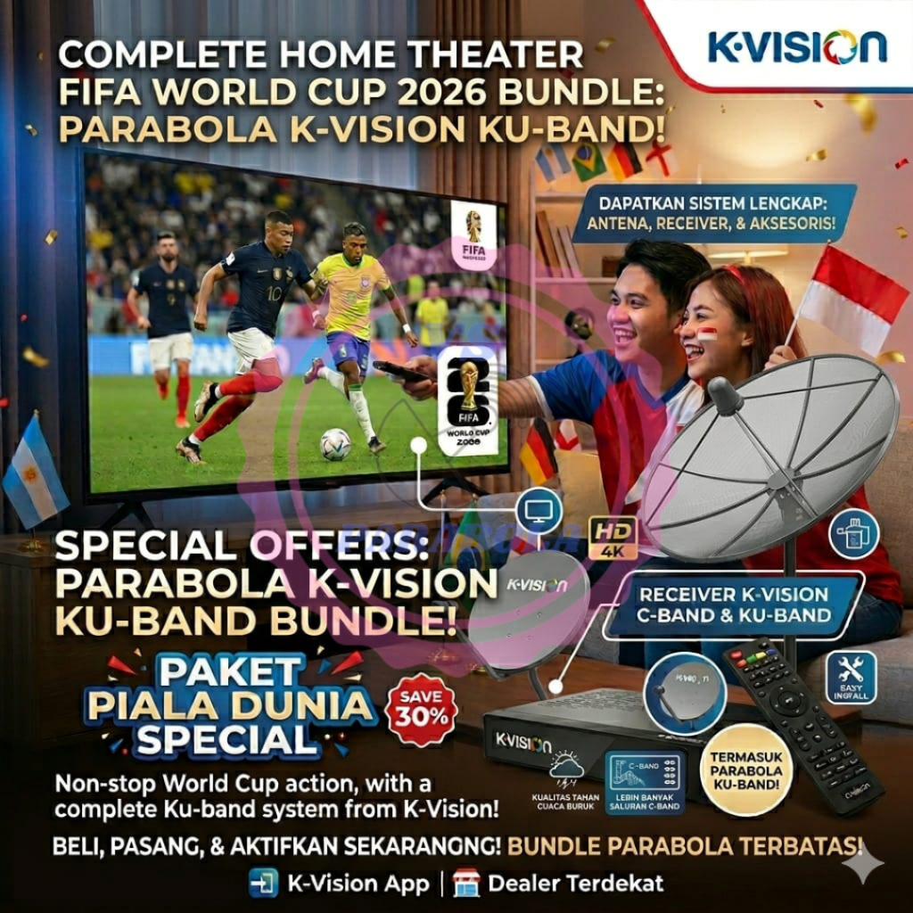 Jual PARABOLA PIALA DUNIA 2026 KUBAND KVISION KOMPLIT SET ANTENA 45 CM ...