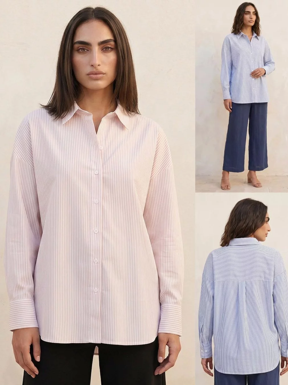 Kemeja Formal Wanita Kantoran SPL V-Neck Collar Stripe Oversized Shirt - 2661
