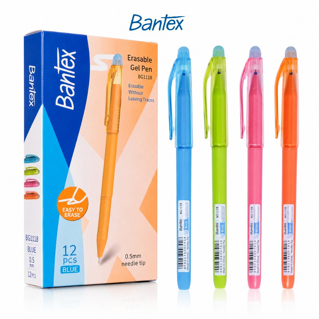 Bantex Erasable Pen 0.5 mm Pulpen Tinta Biru Bisa Dihapus Model Tutup BG1118