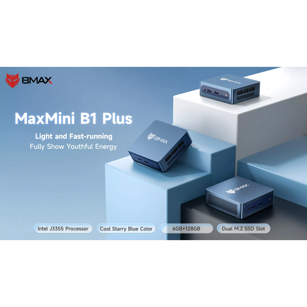 Mini PC Office BMAX B1 Plus 2026 6/128GB Dual Display HDMI WiFi Windows 11 Pro