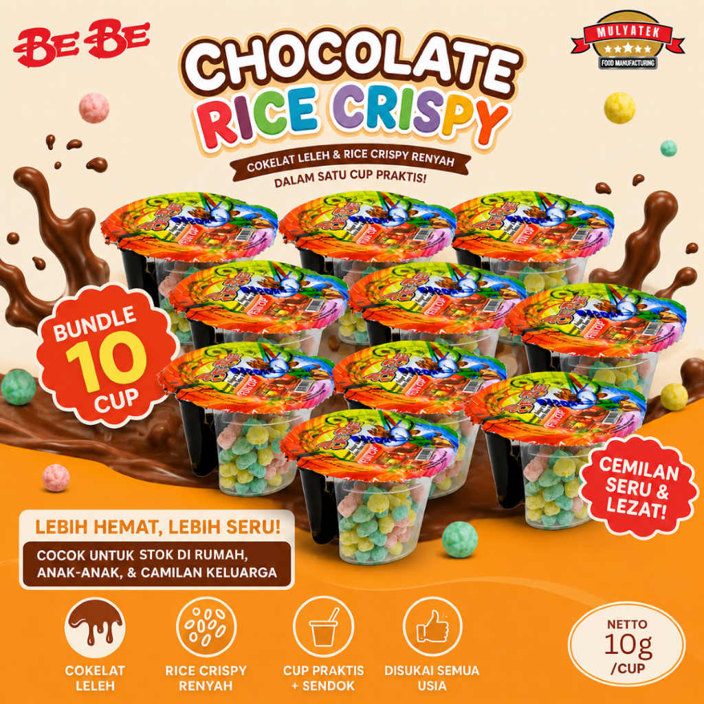 Jual BeBe Fun Cup Coklat Rice Crispy Chocolate Snack Rainbow Gurih 10 ...