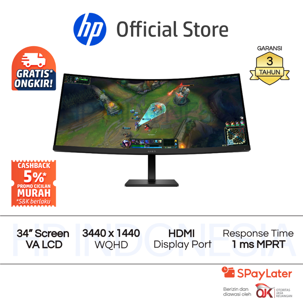 OMEN Curved Gaming Monitor HP 34c G2 WQHD 34 Inch 3440 x 1440 180Hz 1ms MPRT HDMI Display Port Garansi 3 Tahun Promo Murah Gratis Ongkir Official