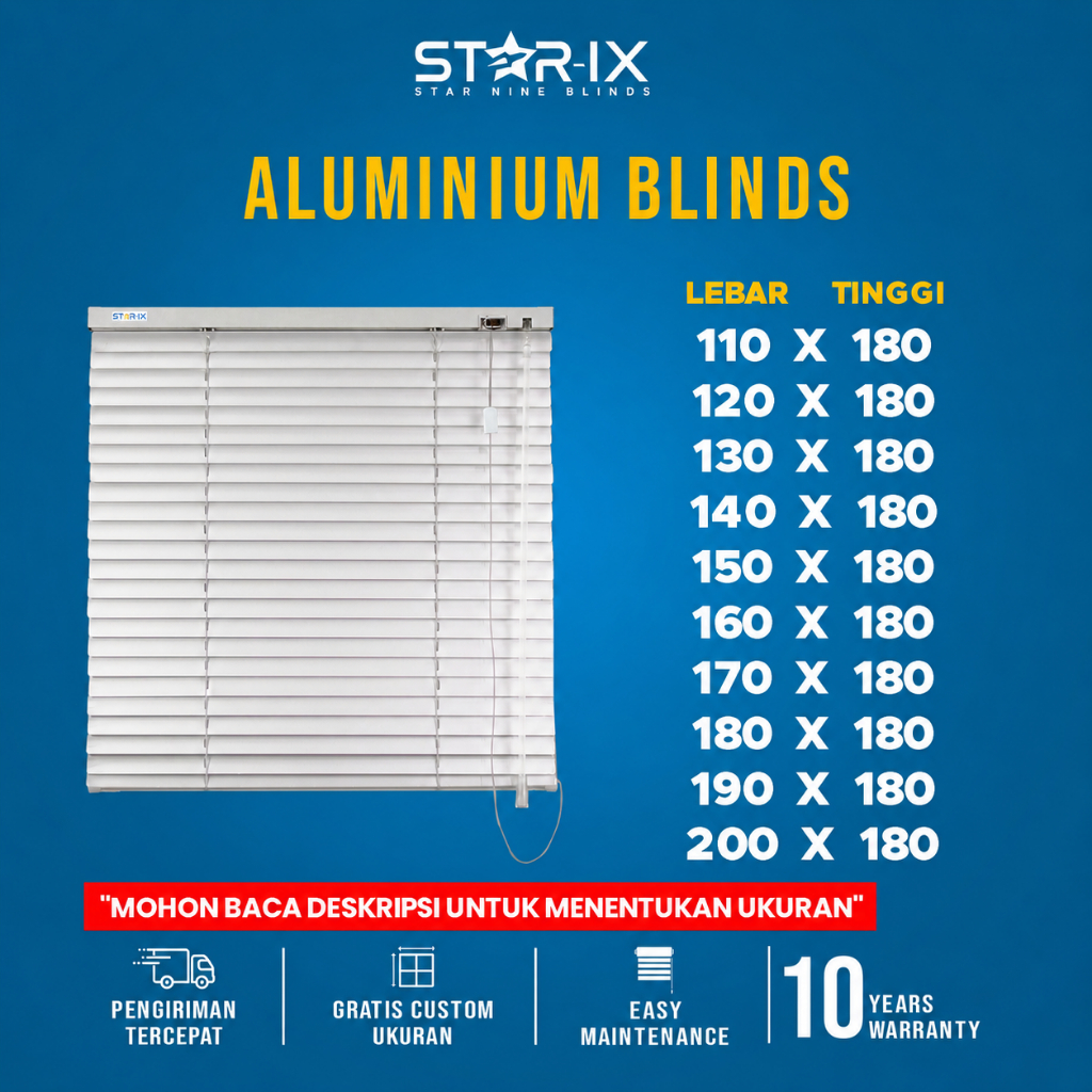 STAR-IX Venetian Blinds Aluminium L110-200 T180 Tirai Krey Jendela Minimalis