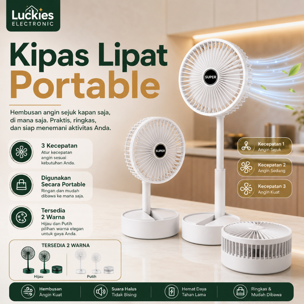 Kipas Angin Lipat Mini Portable Kipas Mini Fan USB Mikro Kipas Lipat Meja USB Rechargeable 3 Speed