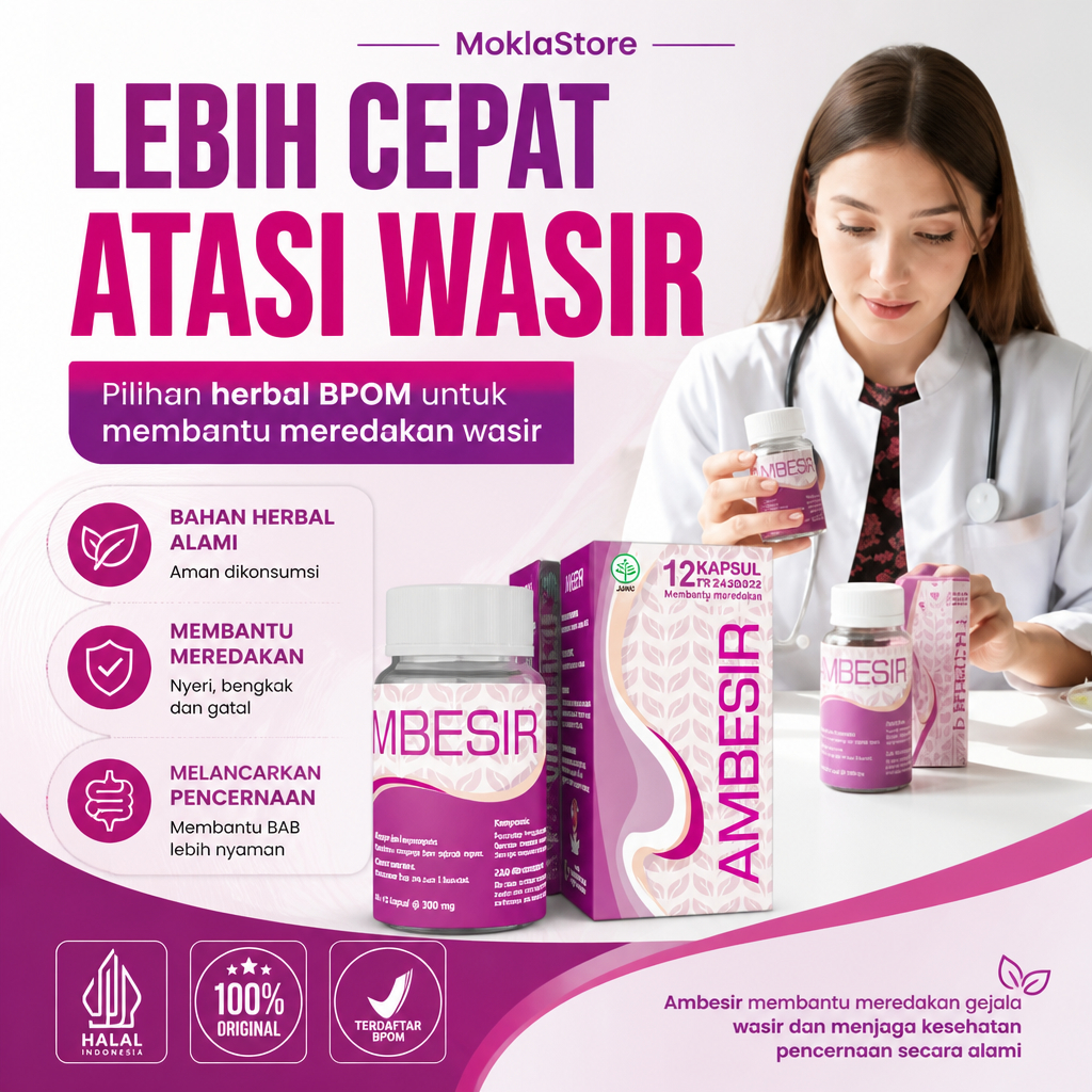 Ambesir Kapsul Herbal Wasir Ambeien BPOM Bantu Redakan Gejala Nyeri dan Tidak Nyaman