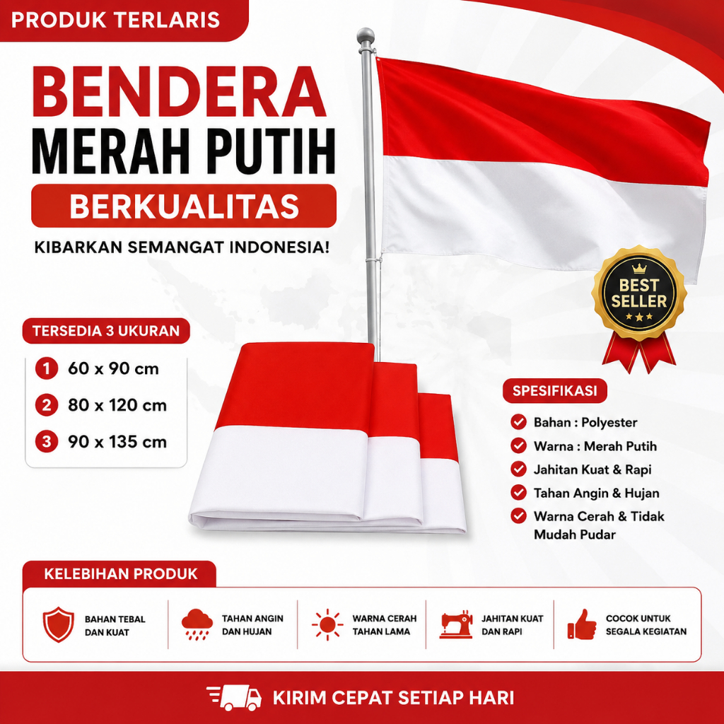 Bendera Merah Putih 120 x 80 Umbul Umbul 17 Agustus Jumbo Besar Kualitas Bagus