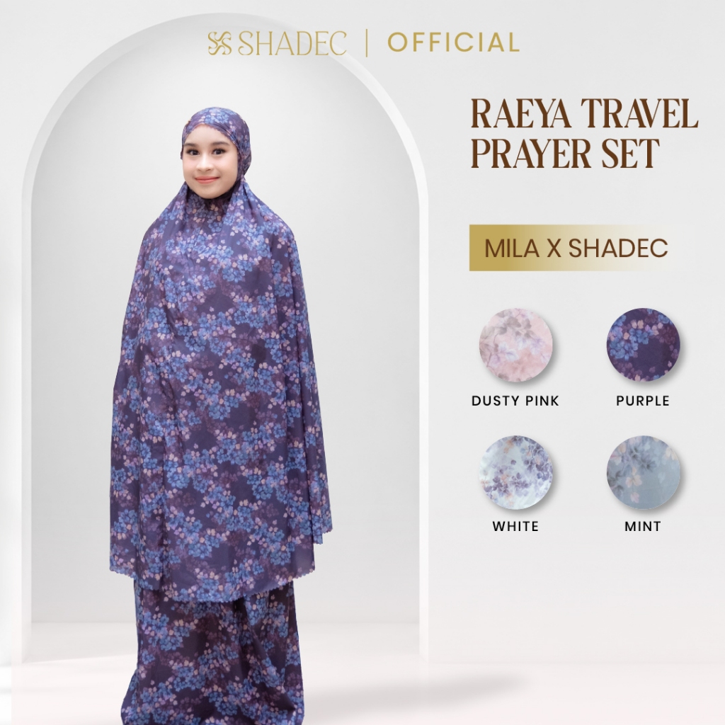 SHADEC x MILA - Raeya Travel Prayer Set Premium - Mukena Mini Travel - Include Pouch