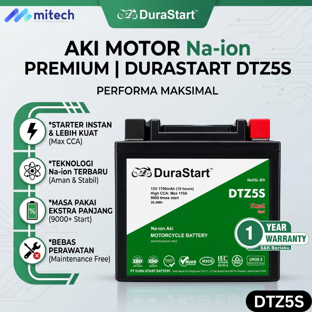 DuraStart Aki Sodium Motor Honda Scoopy ISS DTZ5S - Aki Sodium High CCA / Aki Kering
