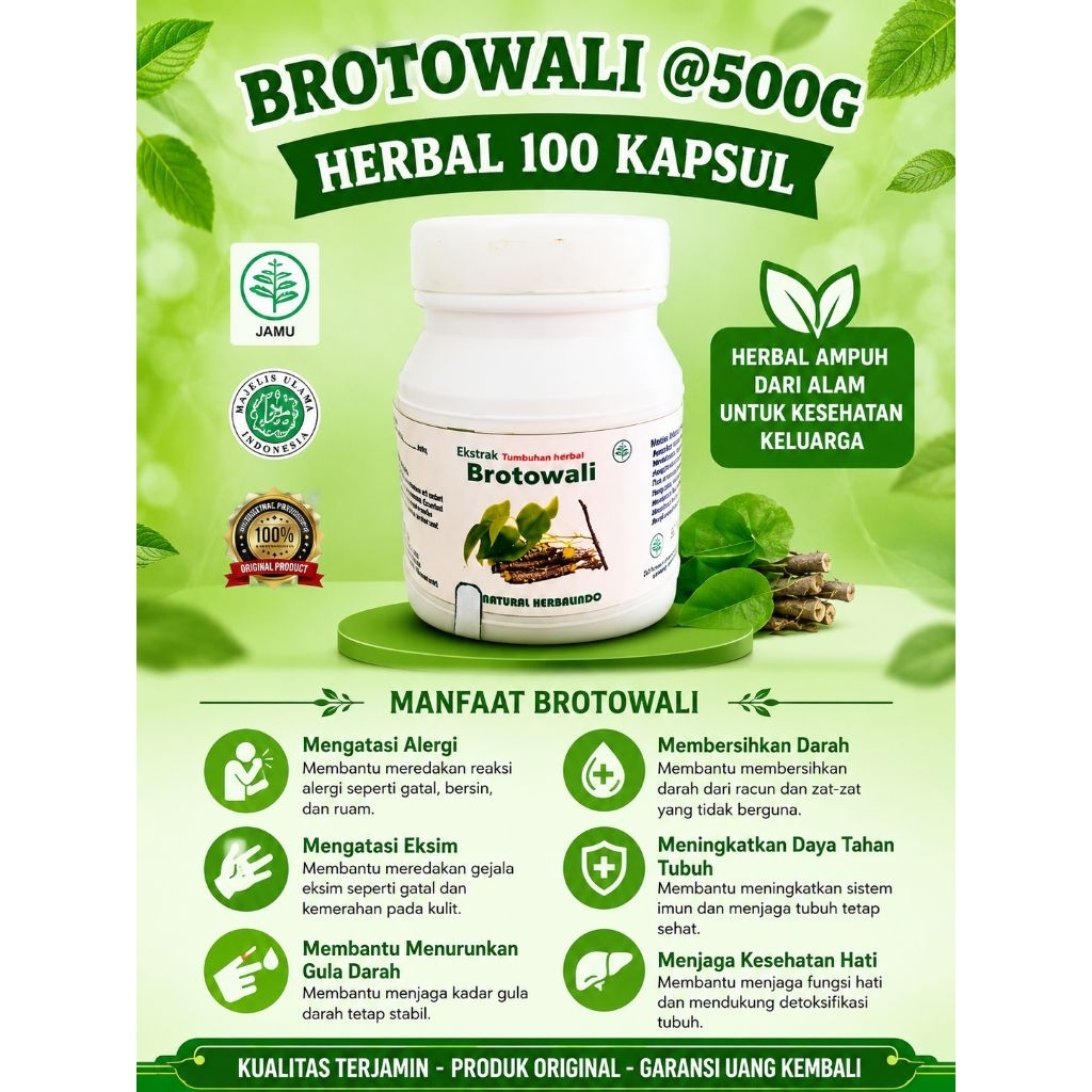 BROTOWALI ampuh untuk gatal menahun, darah kotor, luka diabetes, 100 Kapsul