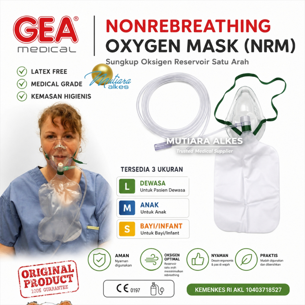 Jual GEA Masker Oksigen Non Rebreathing Dewasa Anak Bayi / NRM Oxygen ...