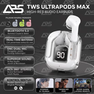 Headset Bluetooth TWS Ultrapods Max In Ear Bluetooth 5.3 Gaming Music Sports Headset Stereo Nirkabel Kualitas Tinggi Low Latency Super Long Battery Life Dengan Mic HD Call Headphone