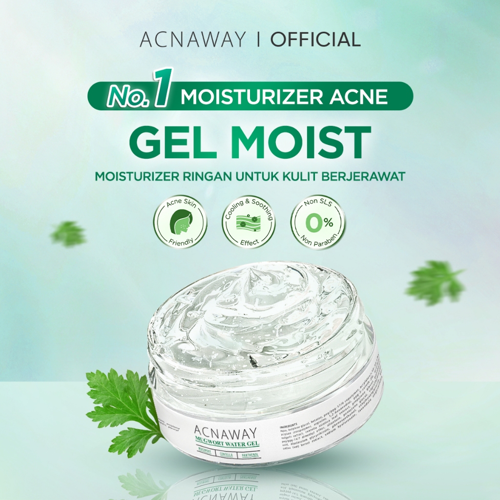 ACNAWAY Mugwort Water Gel Moisturizer- Moisture Gel Pelembab Wajah Untuk Kulit Berjerawat Acne Friendly Melembapkan Wajah Sensitif Cooling Soothing Gel Untuk Kulit Kemerahan Acne Prone Daily Moist Anti Acne Cepat Menyerap Skincare Calming
