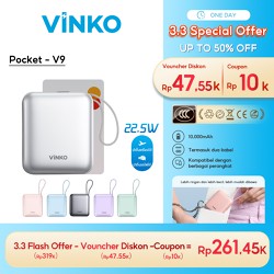 [Tersertifikasi CCC/Aman di pesawat]VINKO V9/V10 Pocket Powerbank 10000mAh 22.5W Fast Charging PD 3.0 Power bank With C+L Cable untuk iPhone Seri 17 dan Android